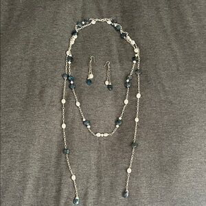 Elegant set Silver, blue white  Jewelry adjustable necklace earrings bracelet